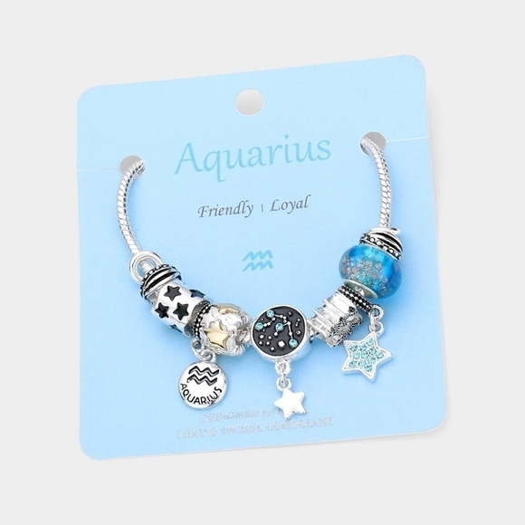 NEW Aquarius Zodiac Snake Chain Charm Beads Bracelet - Picture 1 of 8